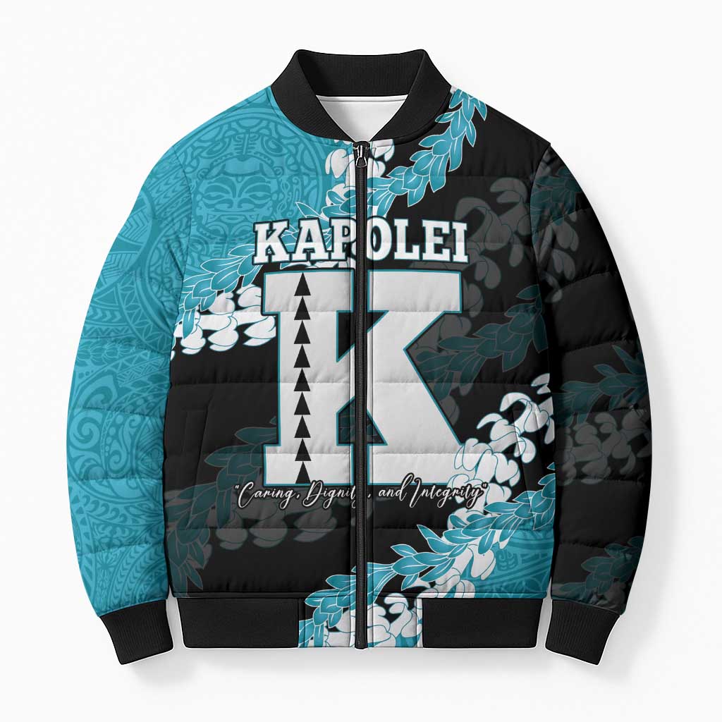 Personalized Kapolei Hawaii High School Bomber Puffer Jacket Puakenikeni Lei Hawaiian Pattern LT14 Unisex Teal - Polynesian Pride