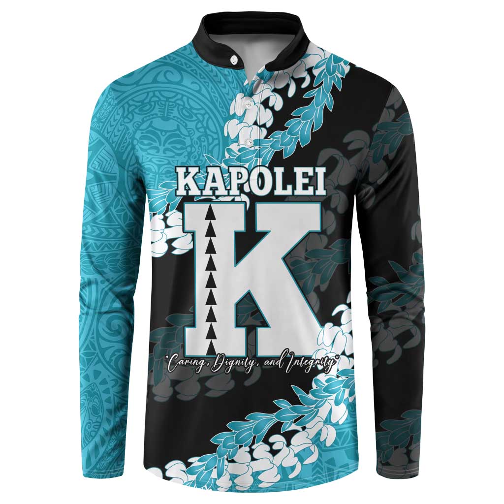 Personalized Kapolei Hawaii High School Button Sweatshirt Puakenikeni Lei Hawaiian Pattern LT14 Teal - Polynesian Pride