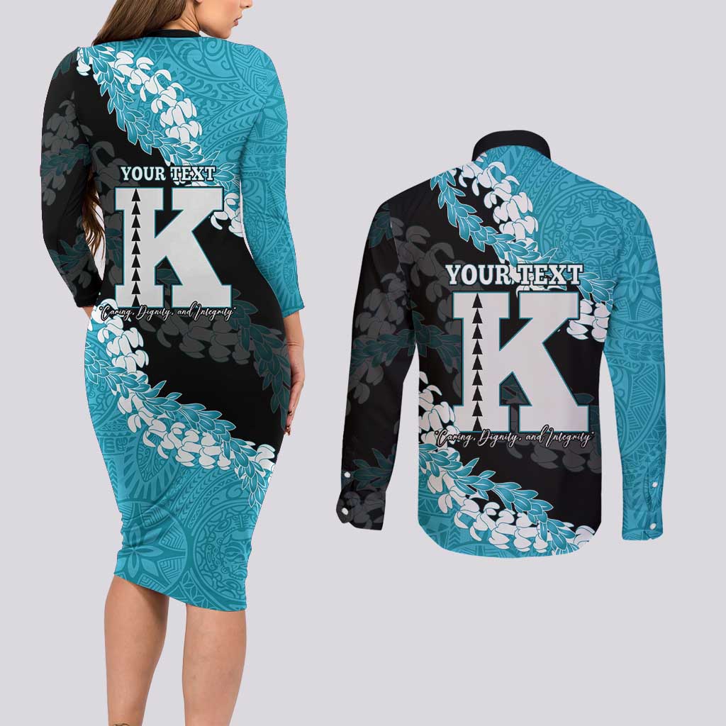 Personalized Kapolei Hawaii High School Couples Matching Long Sleeve Bodycon Dress and Long Sleeve Button Shirt Puakenikeni Lei Hawaiian Pattern - Polynesian Pride