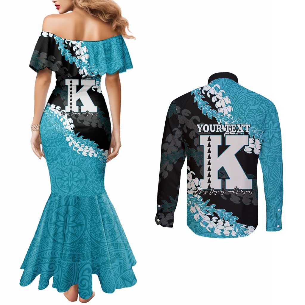 Personalized Kapolei Hawaii High School Couples Matching Mermaid Dress and Long Sleeve Button Shirt Puakenikeni Lei Hawaiian Pattern - Polynesian Pride