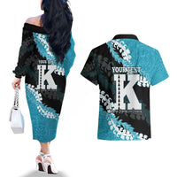 Personalized Kapolei Hawaii High School Couples Matching Off The Shoulder Long Sleeve Dress and Hawaiian Shirt Puakenikeni Lei Hawaiian Pattern - Polynesian Pride