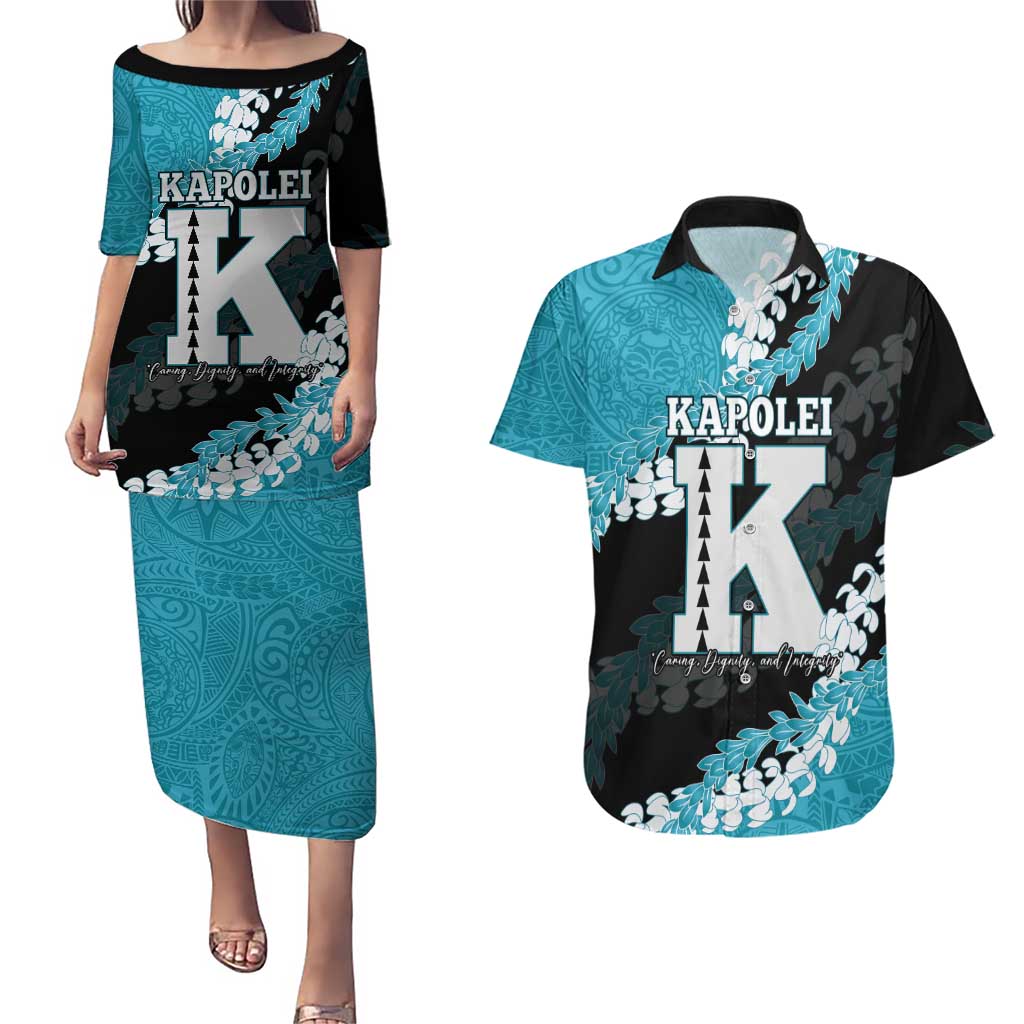 Personalized Kapolei Hawaii High School Couples Matching Puletasi and Hawaiian Shirt Puakenikeni Lei Hawaiian Pattern LT14 Teal - Polynesian Pride