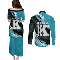 Personalized Kapolei Hawaii High School Couples Matching Puletasi and Long Sleeve Button Shirt Puakenikeni Lei Hawaiian Pattern - Polynesian Pride