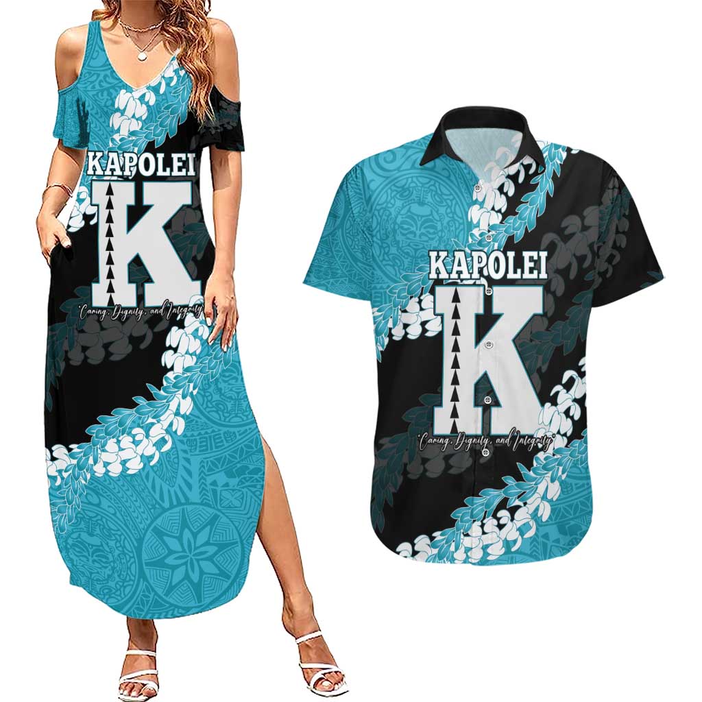 Personalized Kapolei Hawaii High School Couples Matching Summer Maxi Dress and Hawaiian Shirt Puakenikeni Lei Hawaiian Pattern - Polynesian Pride