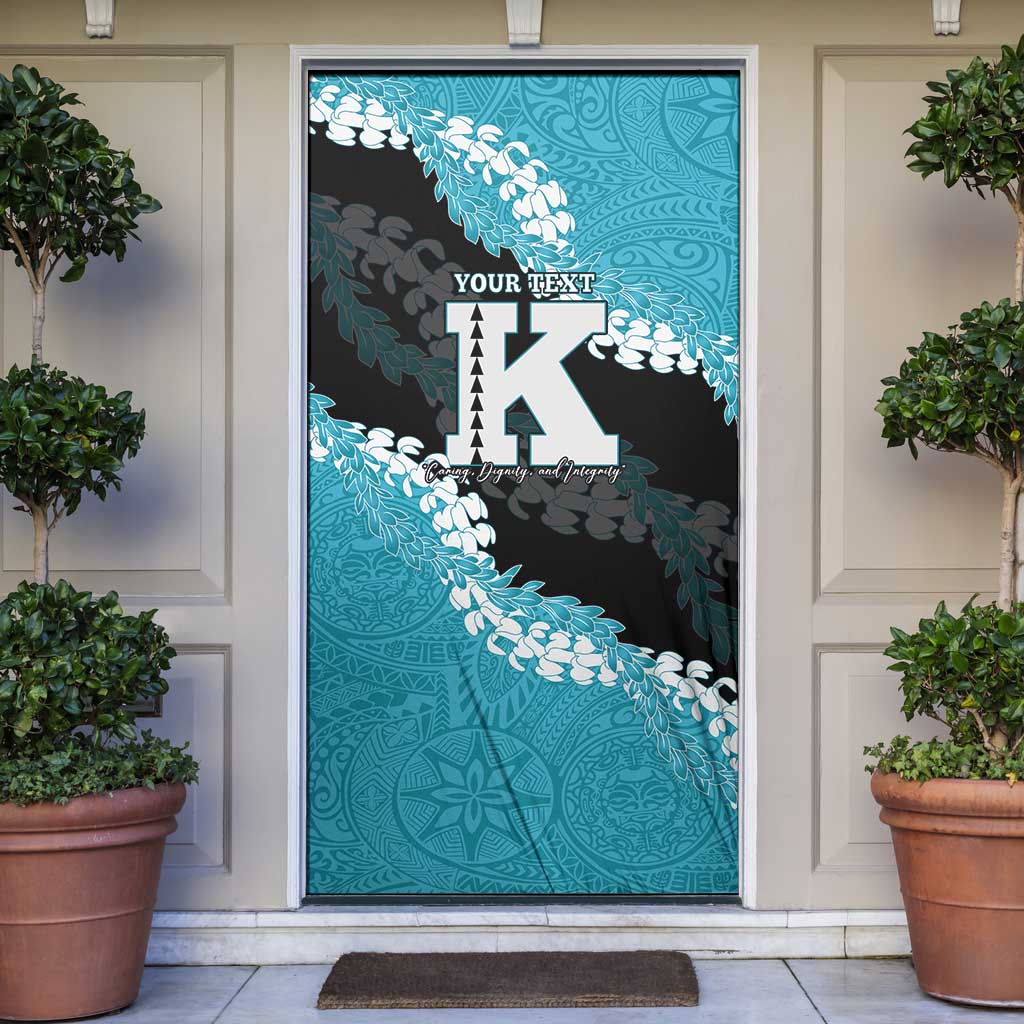 Personalized Kapolei Hawaii High School Door Cover Puakenikeni Lei Hawaiian Pattern LT14 Teal - Polynesian Pride