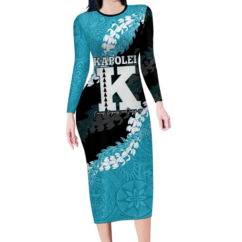 Personalized Kapolei Hawaii High School Family Matching Long Sleeve Bodycon Dress and Hawaiian Shirt Puakenikeni Lei Hawaiian Pattern - Polynesian Pride