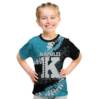 Personalized Kapolei Hawaii High School Kid T Shirt Puakenikeni Lei Hawaiian Pattern LT14 Teal - Polynesian Pride