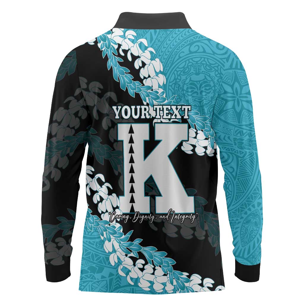 Personalized Kapolei Hawaii High School Long Sleeve Polo Shirt Puakenikeni Lei Hawaiian Pattern LT14 - Polynesian Pride