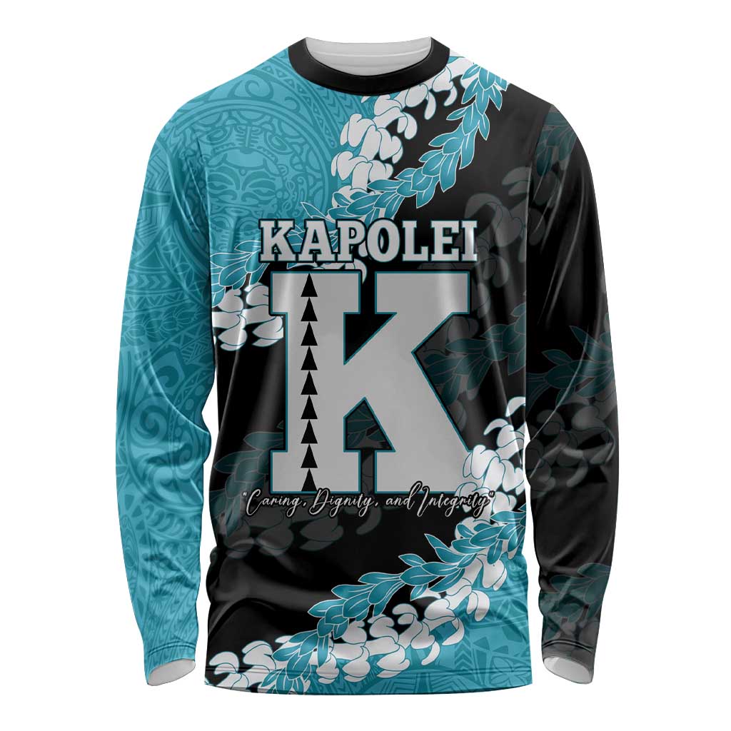 Personalized Kapolei Hawaii High School Long Sleeve Shirt Puakenikeni Lei Hawaiian Pattern LT14 Unisex Teal - Polynesian Pride
