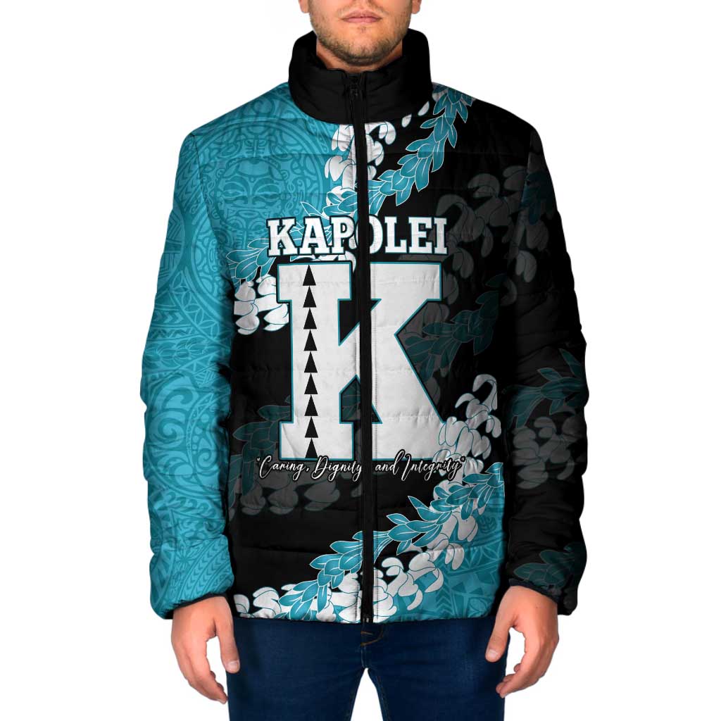 Personalized Kapolei Hawaii High School Padded Jacket Puakenikeni Lei Hawaiian Pattern LT14 Men Teal - Polynesian Pride