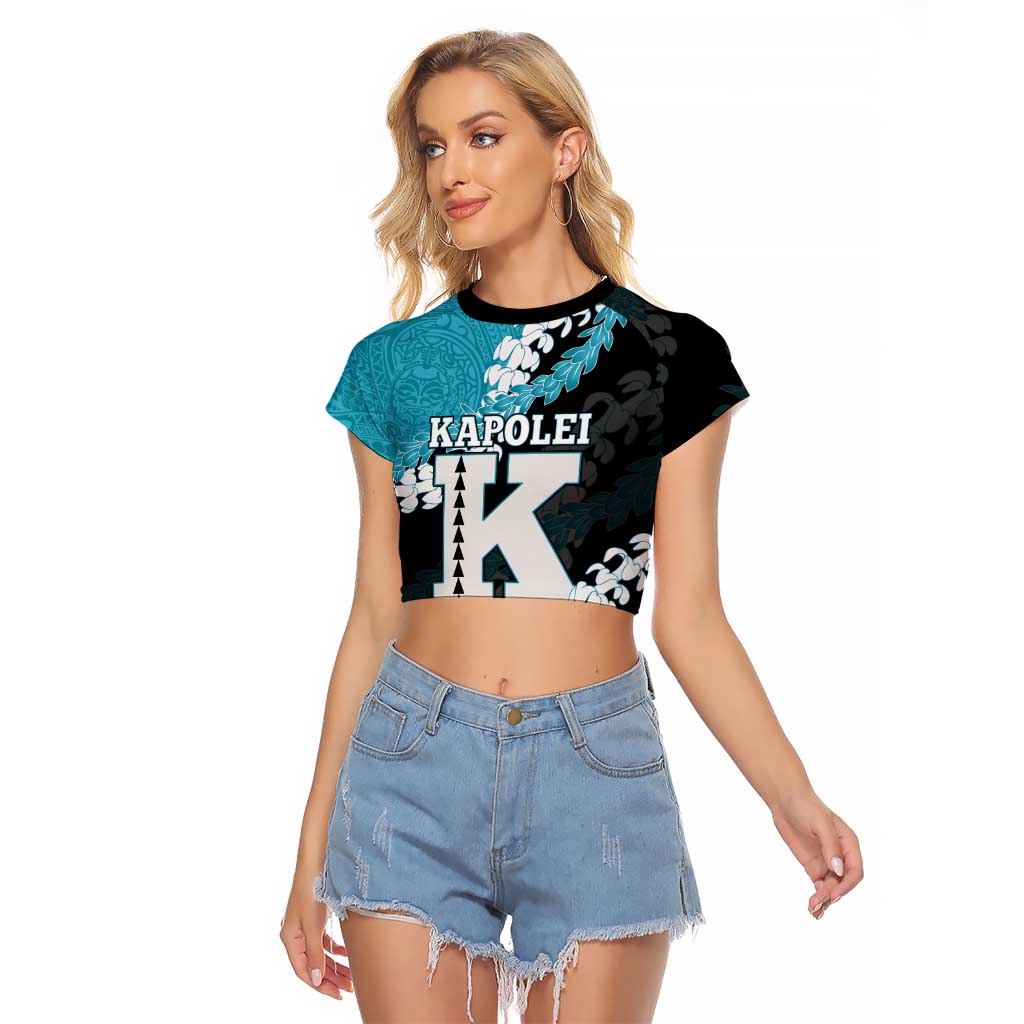 Personalized Kapolei Hawaii High School Raglan Cropped T Shirt Puakenikeni Lei Hawaiian Pattern LT14 Female Teal - Polynesian Pride