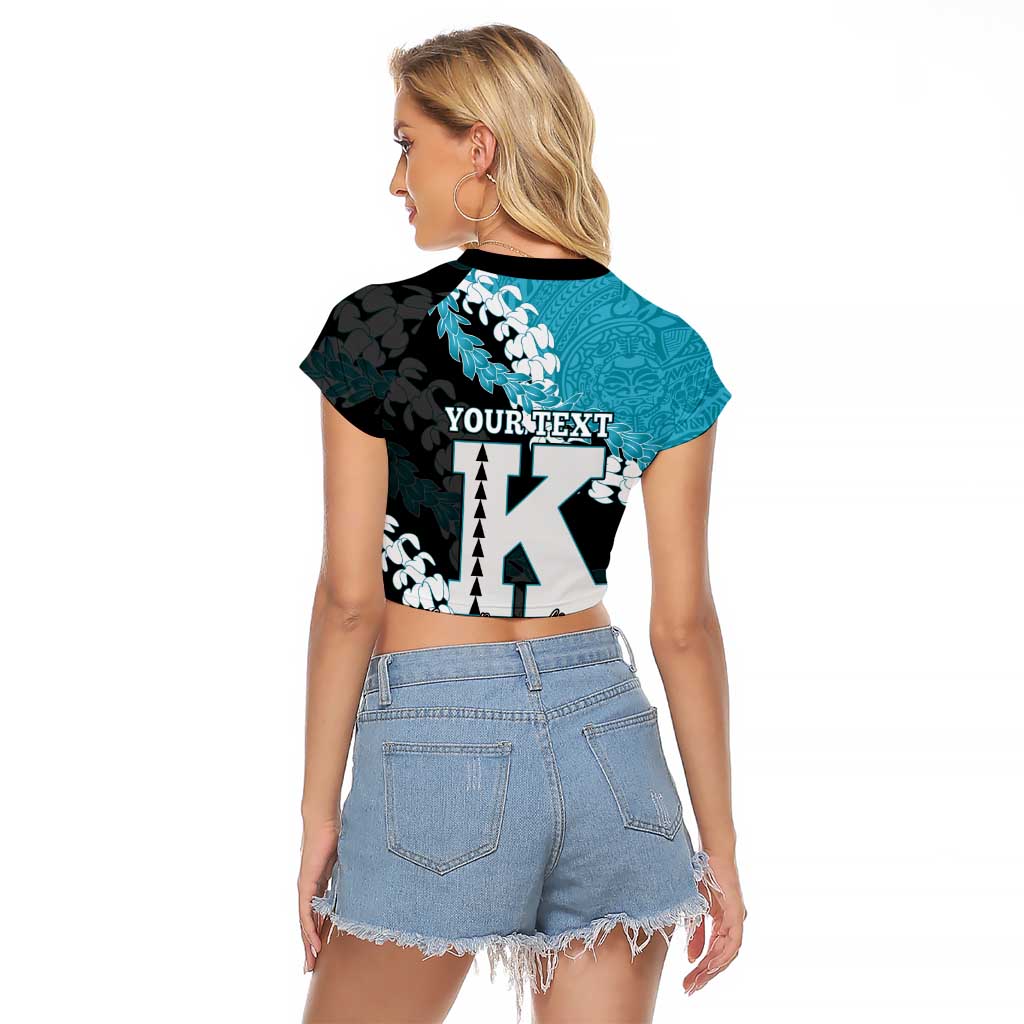 Personalized Kapolei Hawaii High School Raglan Cropped T Shirt Puakenikeni Lei Hawaiian Pattern LT14 - Polynesian Pride
