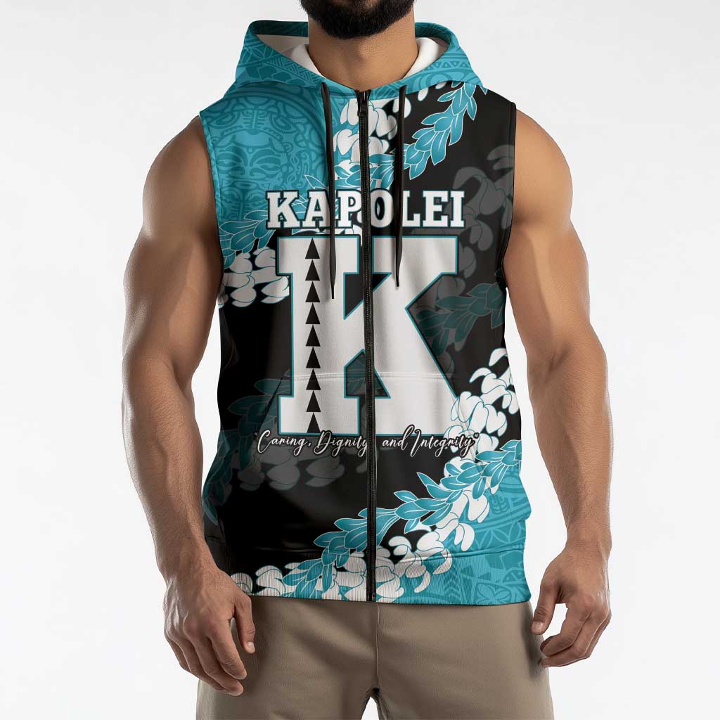 Personalized Kapolei Hawaii High School Sleeveless Zip Hoodie Puakenikeni Lei Hawaiian Pattern LT14 - Polynesian Pride