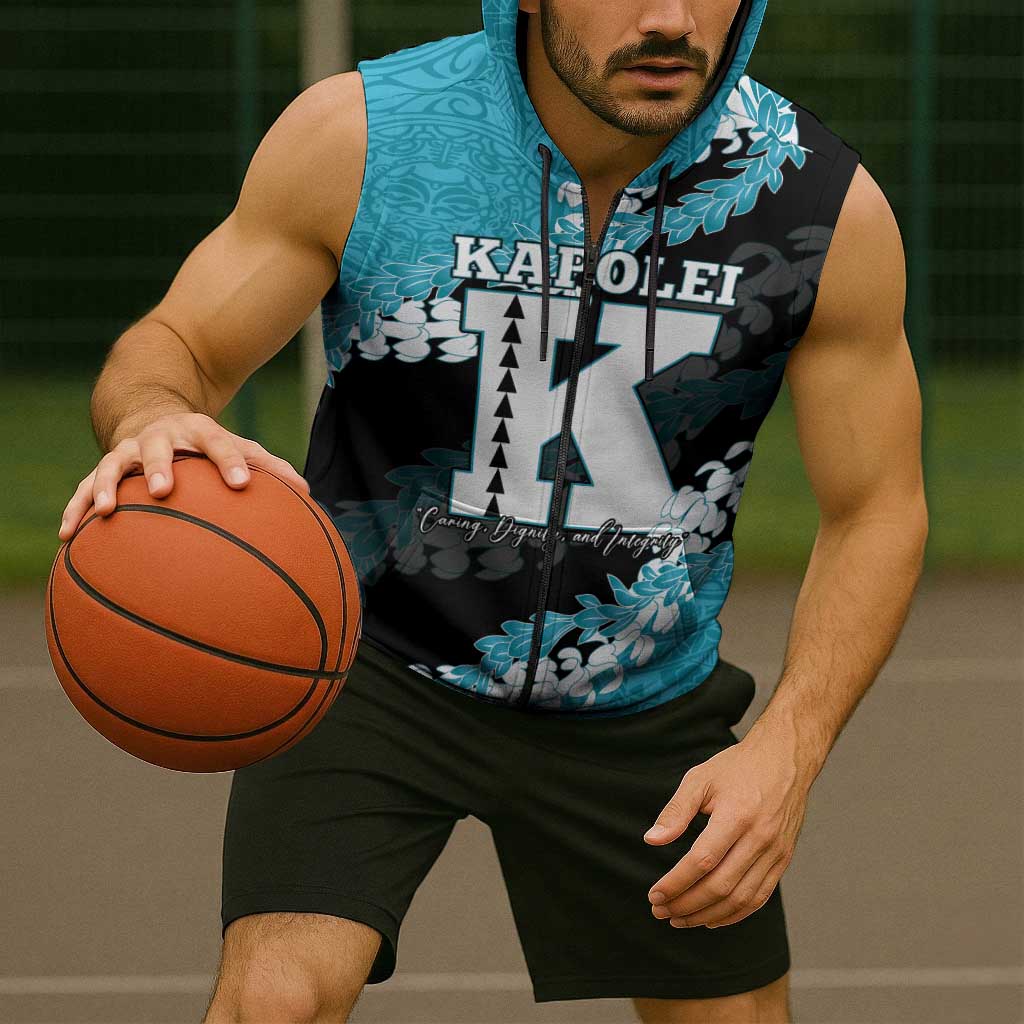 Personalized Kapolei Hawaii High School Sleeveless Zip Hoodie Puakenikeni Lei Hawaiian Pattern LT14 - Polynesian Pride