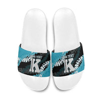 Personalized Kapolei Hawaii High School Slide Sandals Puakenikeni Lei Hawaiian Pattern LT14 Teal - Polynesian Pride