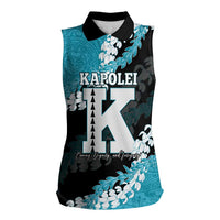 Personalized Kapolei Hawaii High School Women Sleeveless Polo Shirt Puakenikeni Lei Hawaiian Pattern LT14 Female Teal - Polynesian Pride