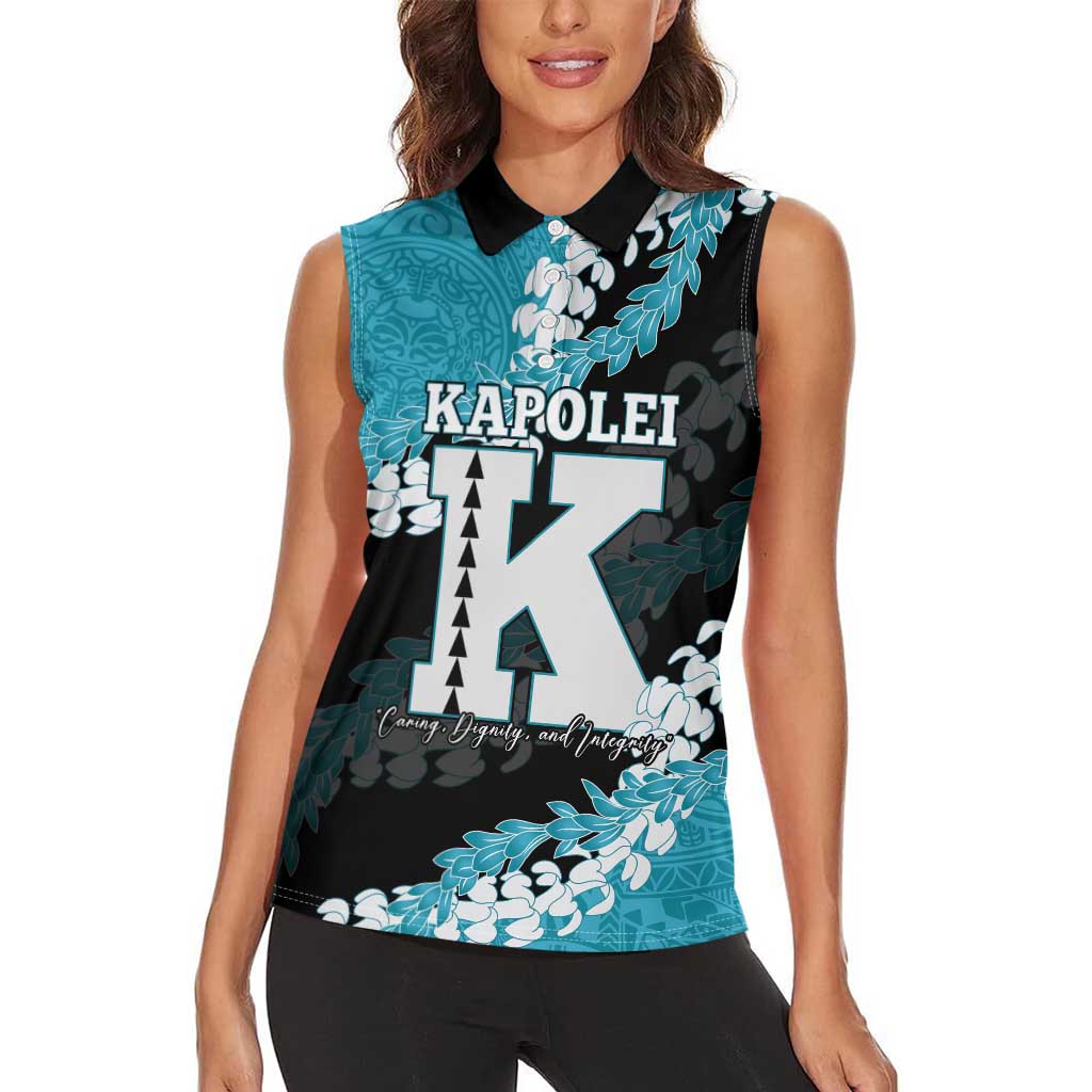 Personalized Kapolei Hawaii High School Women Sleeveless Polo Shirt Puakenikeni Lei Hawaiian Pattern LT14 - Polynesian Pride