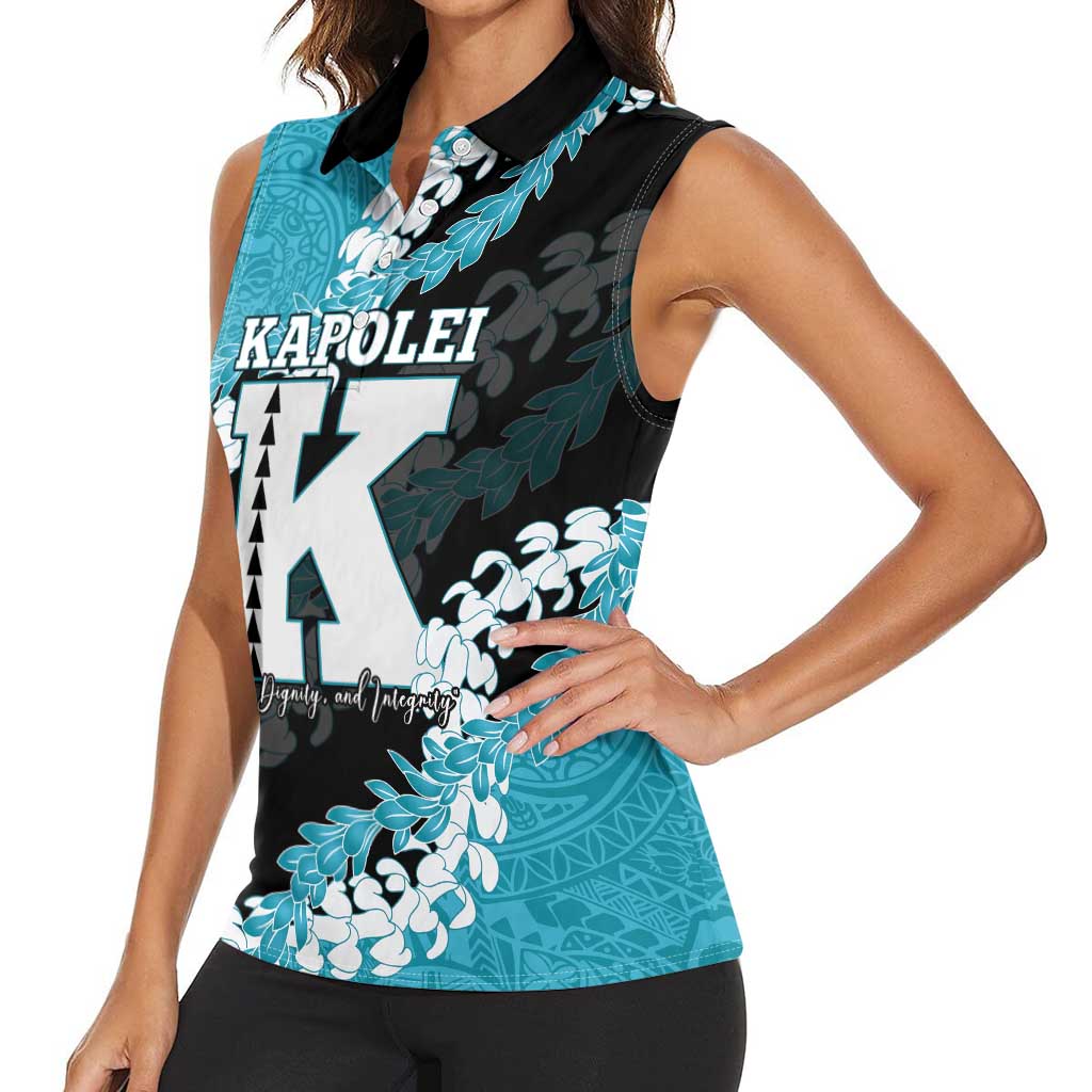 Personalized Kapolei Hawaii High School Women Sleeveless Polo Shirt Puakenikeni Lei Hawaiian Pattern LT14 - Polynesian Pride