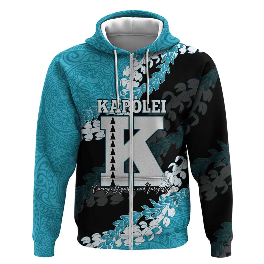Personalized Kapolei Hawaii High School Zip Hoodie Puakenikeni Lei Hawaiian Pattern LT14 Zip Hoodie Teal - Polynesian Pride