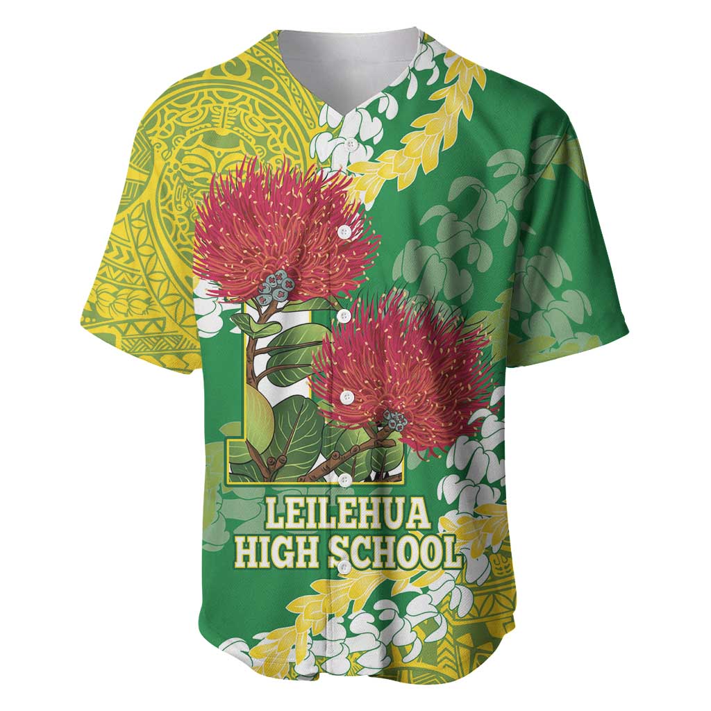 Personalized Leilehua Hawaii High School Baseball Jersey Puakenikeni Lei Hawaiian Pattern LT14 Green - Polynesian Pride