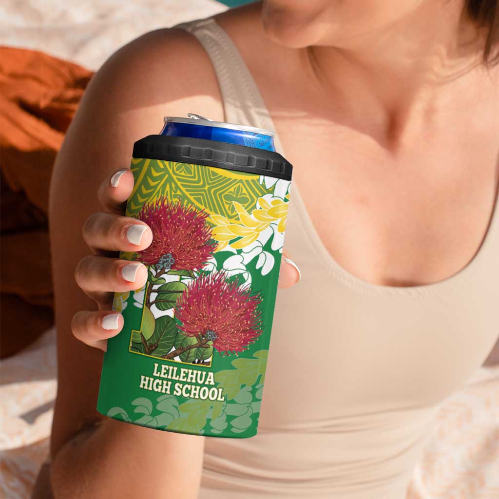 Personalized Leilehua Hawaii High School 4 in 1 Can Cooler Tumbler Puakenikeni Lei Hawaiian Pattern - Polynesian Pride