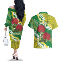 Personalized Leilehua Hawaii High School Couples Matching Off The Shoulder Long Sleeve Dress and Hawaiian Shirt Puakenikeni Lei Hawaiian Pattern - Polynesian Pride