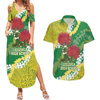 Personalized Leilehua Hawaii High School Couples Matching Summer Maxi Dress and Hawaiian Shirt Puakenikeni Lei Hawaiian Pattern - Polynesian Pride