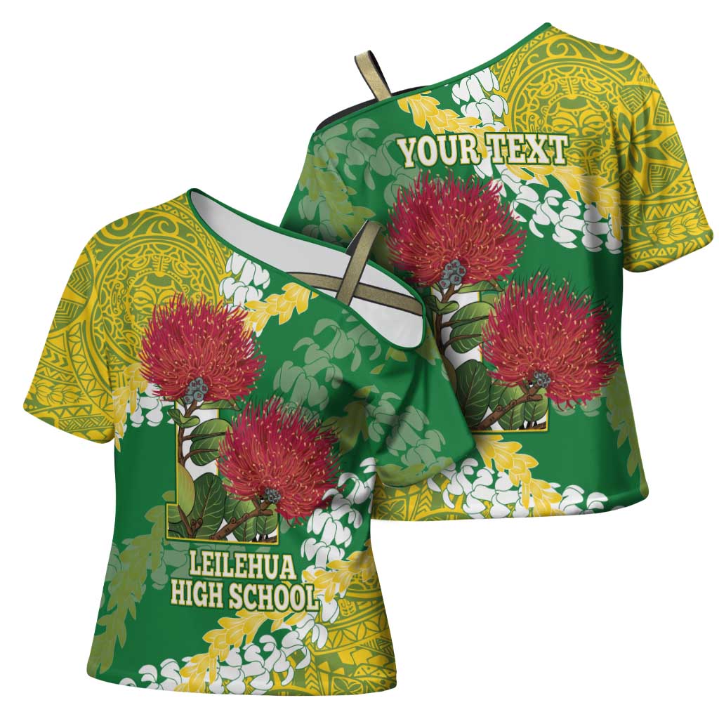 Personalized Leilehua Hawaii High School Cross Shoulder Shirt Puakenikeni Lei Hawaiian Pattern LT14 - Polynesian Pride