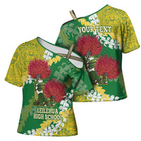 Personalized Leilehua Hawaii High School Cross Shoulder Shirt Puakenikeni Lei Hawaiian Pattern LT14 - Polynesian Pride
