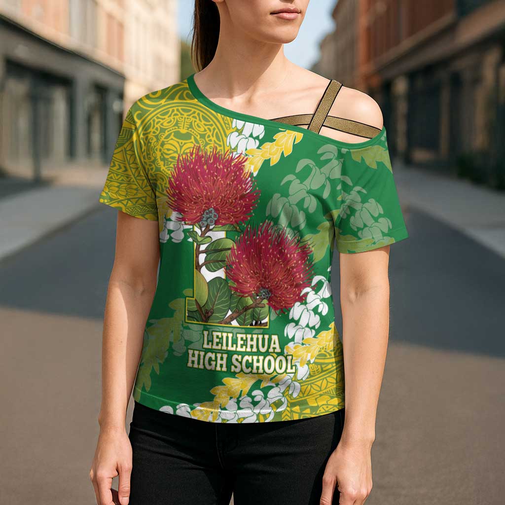 Personalized Leilehua Hawaii High School Cross Shoulder Shirt Puakenikeni Lei Hawaiian Pattern LT14 - Polynesian Pride