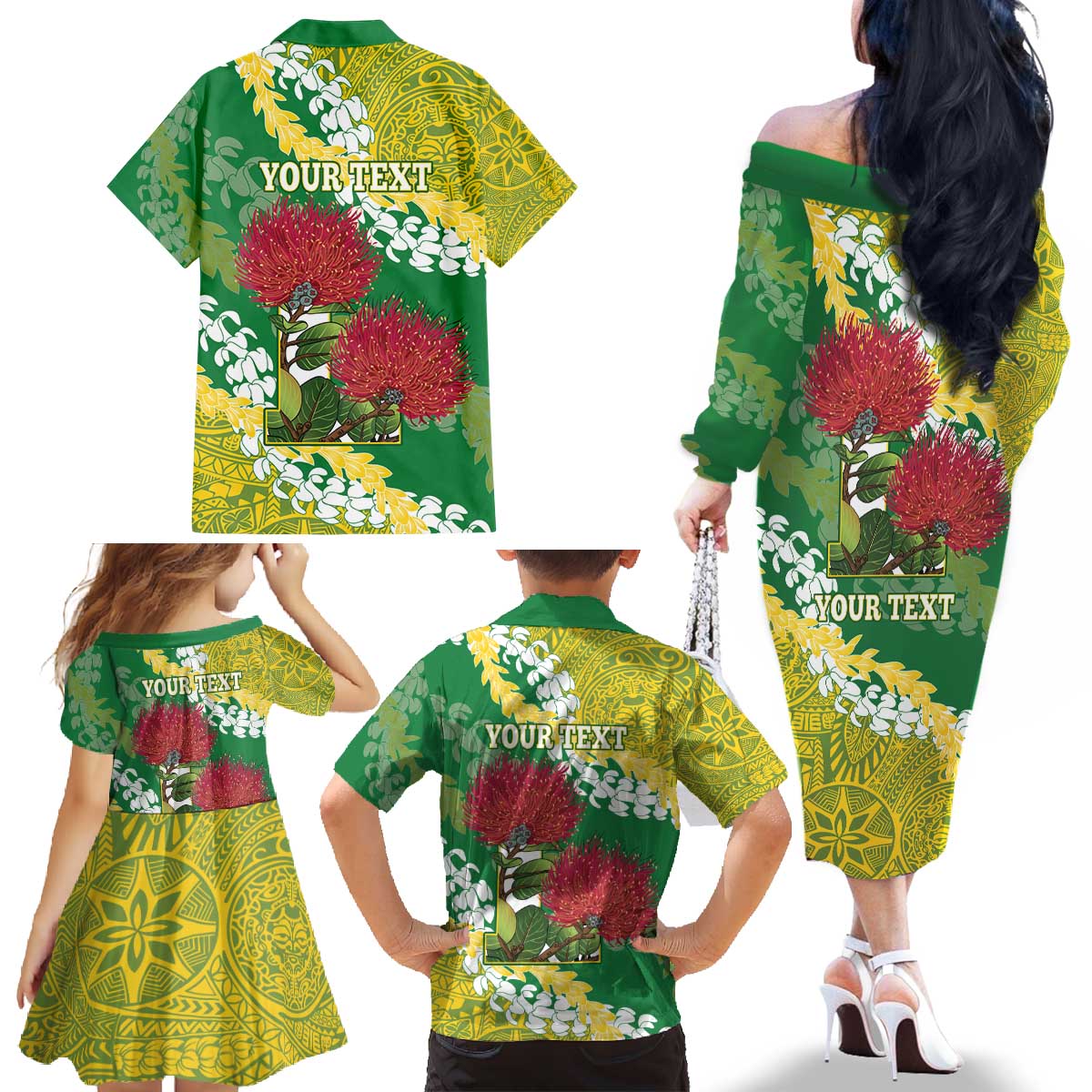 Personalized Leilehua Hawaii High School Family Matching Off The Shoulder Long Sleeve Dress and Hawaiian Shirt Puakenikeni Lei Hawaiian Pattern - Polynesian Pride