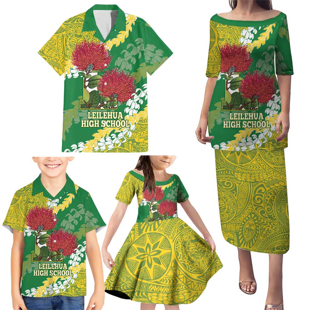 Personalized Leilehua Hawaii High School Family Matching Puletasi and Hawaiian Shirt Puakenikeni Lei Hawaiian Pattern LT14 - Polynesian Pride