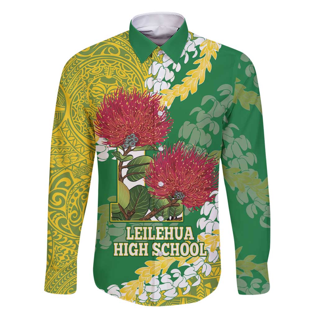 Personalized Leilehua Hawaii High School Family Matching Short Sleeve Bodycon Dress and Hawaiian Shirt Puakenikeni Lei Hawaiian Pattern - Polynesian Pride