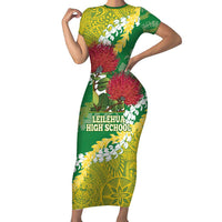 Personalized Leilehua Hawaii High School Family Matching Short Sleeve Bodycon Dress and Hawaiian Shirt Puakenikeni Lei Hawaiian Pattern - Polynesian Pride