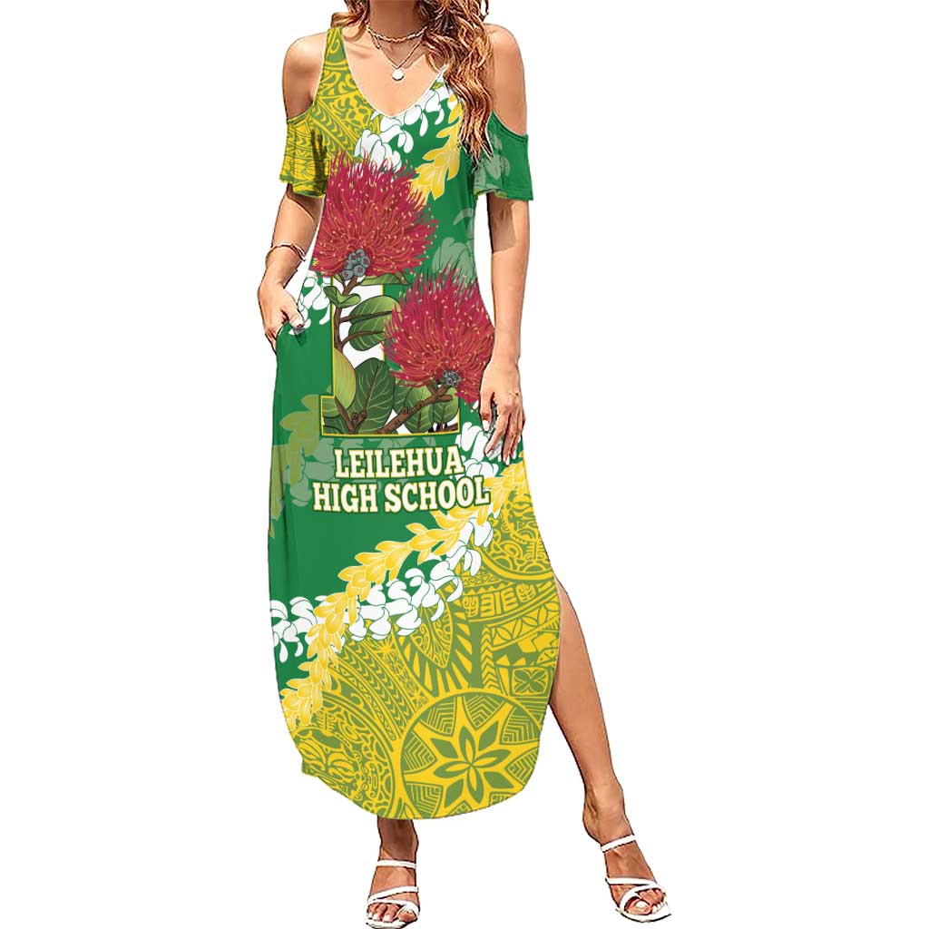 Personalized Leilehua Hawaii High School Family Matching Summer Maxi Dress and Hawaiian Shirt Puakenikeni Lei Hawaiian Pattern - Polynesian Pride