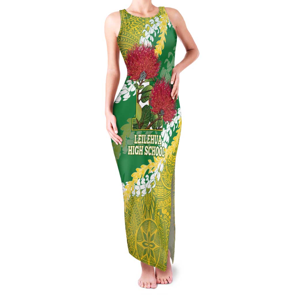 Personalized Leilehua Hawaii High School Family Matching Tank Maxi Dress and Hawaiian Shirt Puakenikeni Lei Hawaiian Pattern - Polynesian Pride