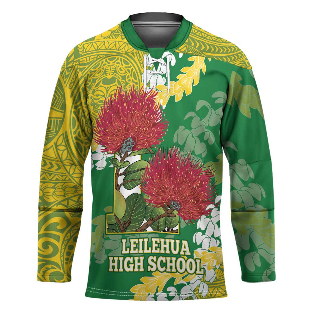 Personalized Leilehua Hawaii High School Hockey Jersey Puakenikeni Lei Hawaiian Pattern LT14 Unisex Green - Polynesian Pride