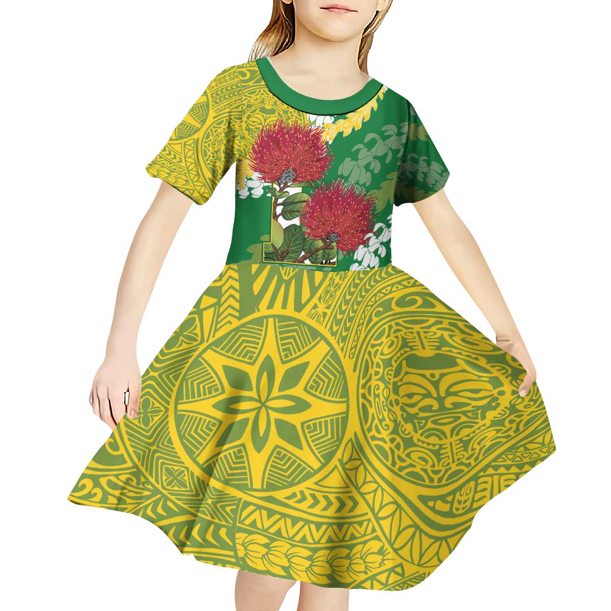 Personalized Leilehua Hawaii High School Kid Short Sleeve Dress Puakenikeni Lei Hawaiian Pattern - Polynesian Pride