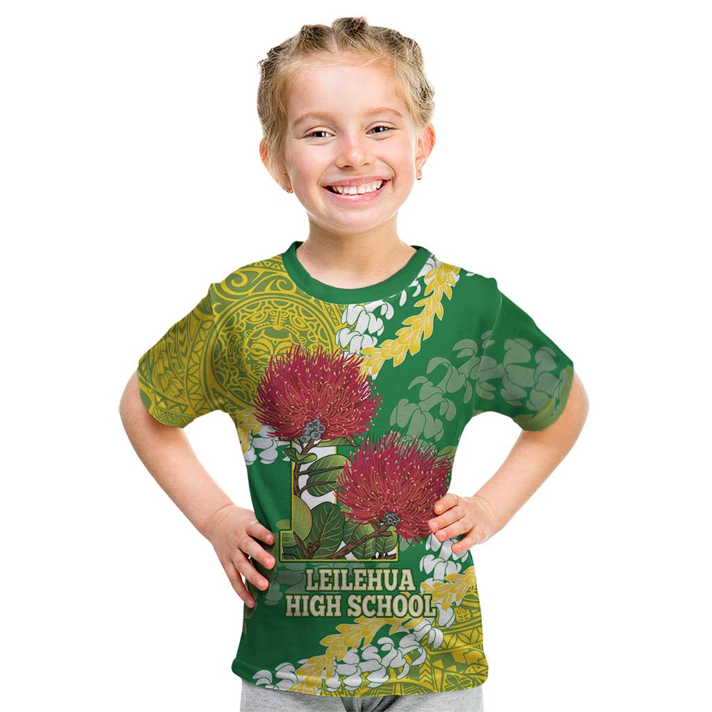 Personalized Leilehua Hawaii High School Kid T Shirt Puakenikeni Lei Hawaiian Pattern - Polynesian Pride