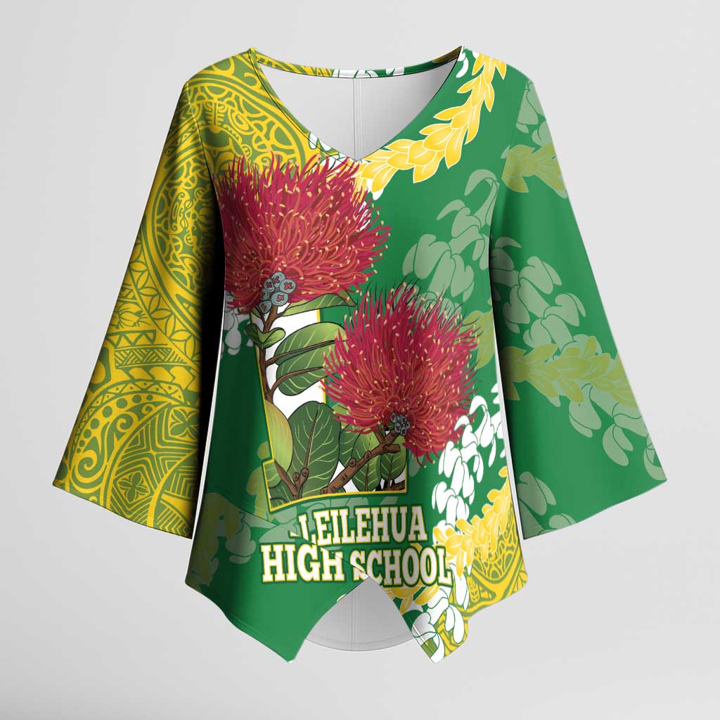Personalized Leilehua Hawaii High School Kimono Sleeve Blouse Puakenikeni Lei Hawaiian Pattern LT14 Female Green - Polynesian Pride