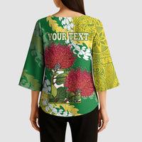 Personalized Leilehua Hawaii High School Kimono Sleeve Blouse Puakenikeni Lei Hawaiian Pattern LT14 - Polynesian Pride