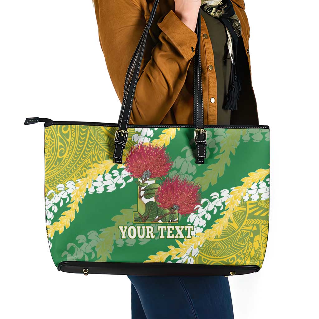 Personalized Leilehua Hawaii High School Leather Tote Bag Puakenikeni Lei Hawaiian Pattern - Polynesian Pride