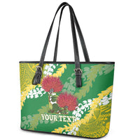 Personalized Leilehua Hawaii High School Leather Tote Bag Puakenikeni Lei Hawaiian Pattern - Polynesian Pride