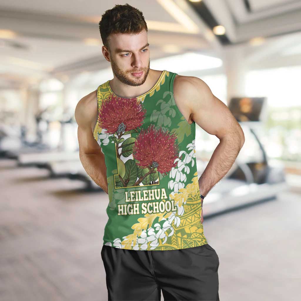 Personalized Leilehua Hawaii High School Men Tank Top Puakenikeni Lei Hawaiian Pattern LT14 Green - Polynesian Pride