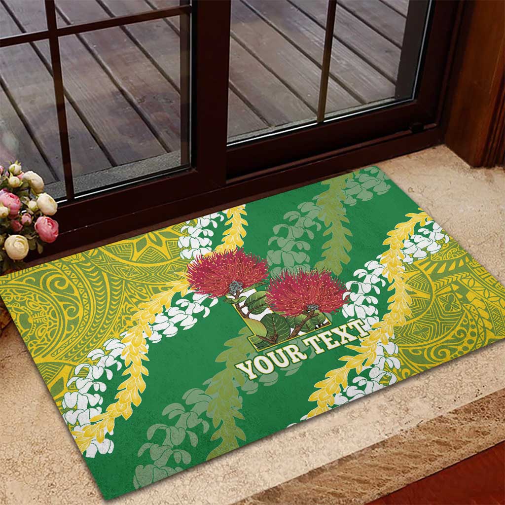 Personalized Leilehua Hawaii High School Rubber Doormat Puakenikeni Lei Hawaiian Pattern - Polynesian Pride