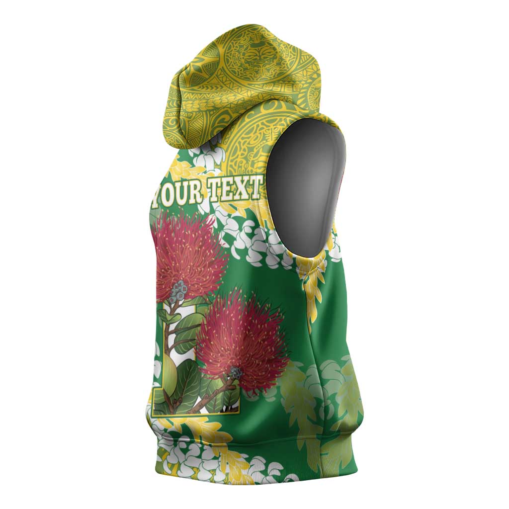 Personalized Leilehua Hawaii High School Sleeveless Hoodie Puakenikeni Lei Hawaiian Pattern LT14 - Polynesian Pride