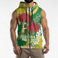 Personalized Leilehua Hawaii High School Sleeveless Zip Hoodie Puakenikeni Lei Hawaiian Pattern LT14 - Polynesian Pride