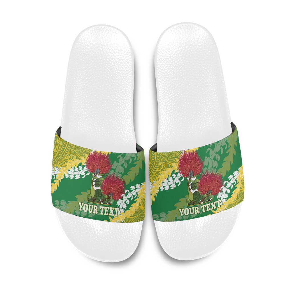 Personalized Leilehua Hawaii High School Slide Sandals Puakenikeni Lei Hawaiian Pattern - Polynesian Pride