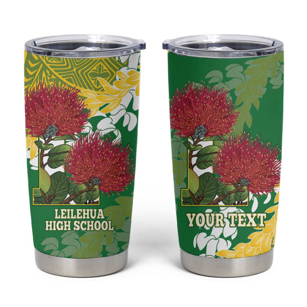 Personalized Leilehua Hawaii High School Tumbler Cup Puakenikeni Lei Hawaiian Pattern LT14 Green - Polynesian Pride