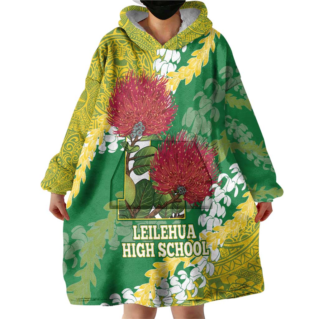 Personalized Leilehua Hawaii High School Wearable Blanket Hoodie Puakenikeni Lei Hawaiian Pattern LT14 - Polynesian Pride